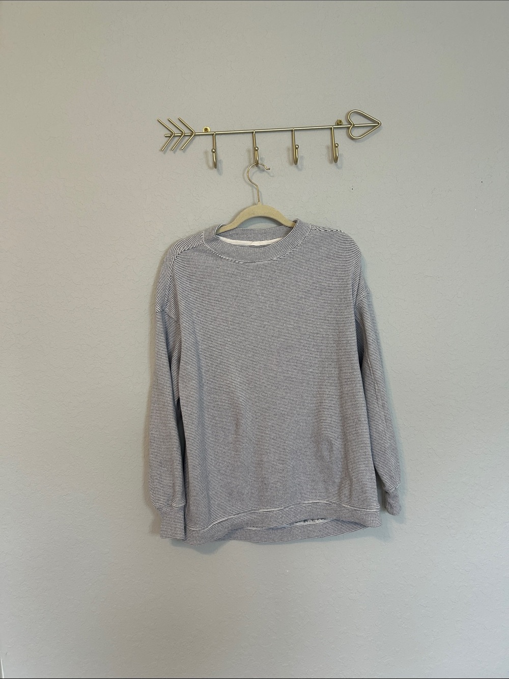Aerie Women’s XXS Blue White Striped Waffle Knit Long Sleeve Crewneck Top